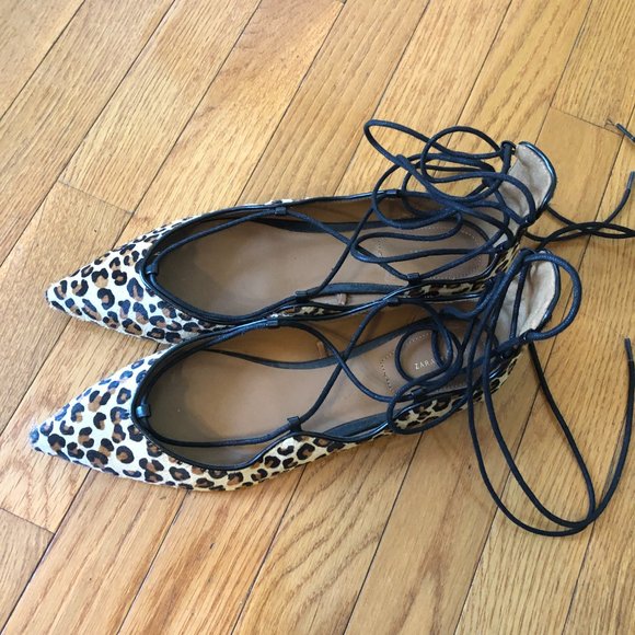 Zara Leopard Print Lace-Up Flats - Picture 5 of 8